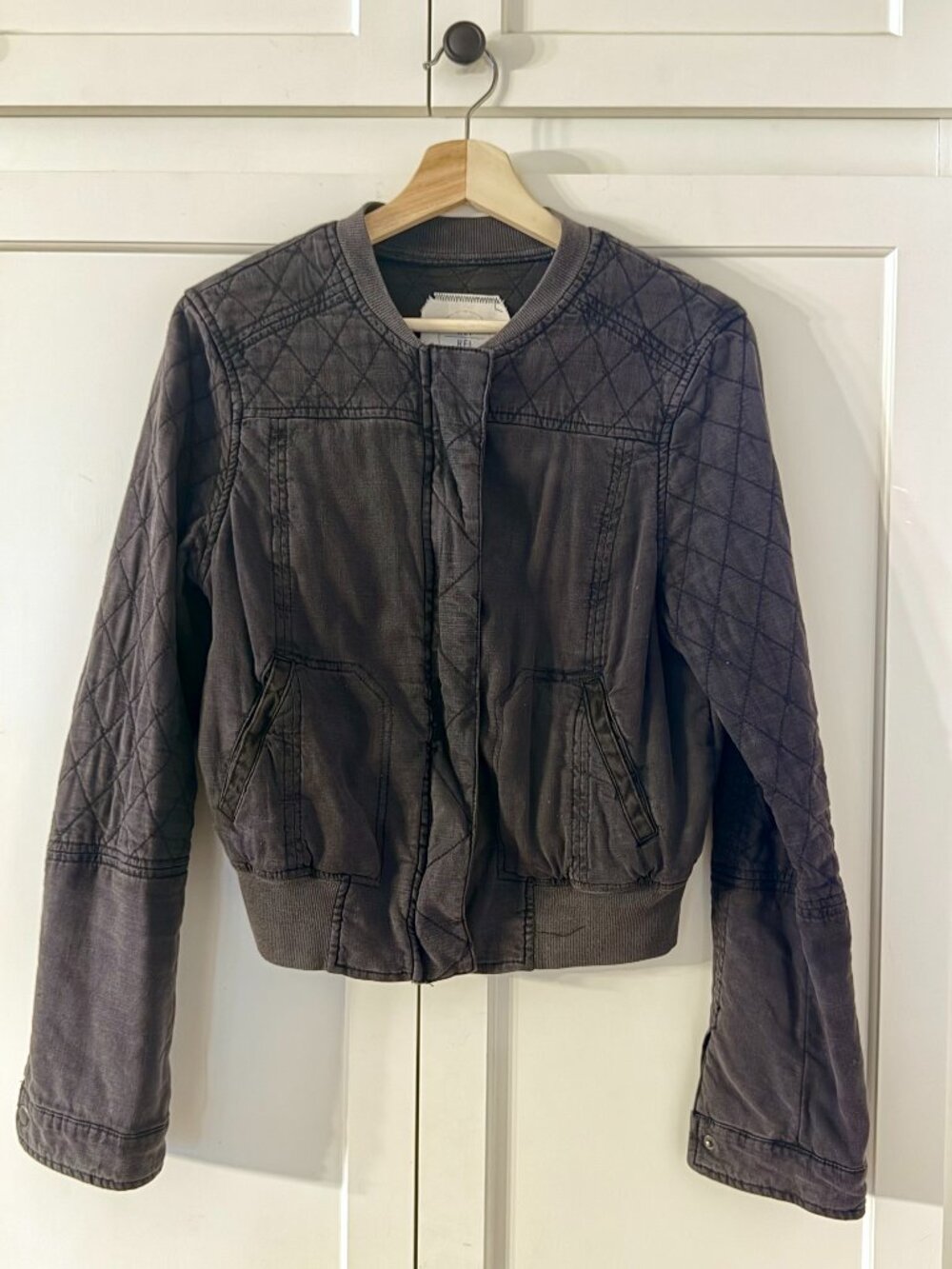Anthropologie Hei Hei Women's Quilted Bomber Jacket in Charcoal Gray